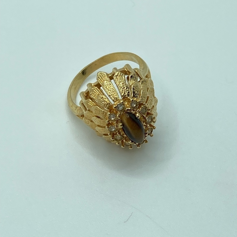 TIGERS Eye Gold Plated Cocktail Statement Ring Approx Sz 6.5 - Picture 3 of 10